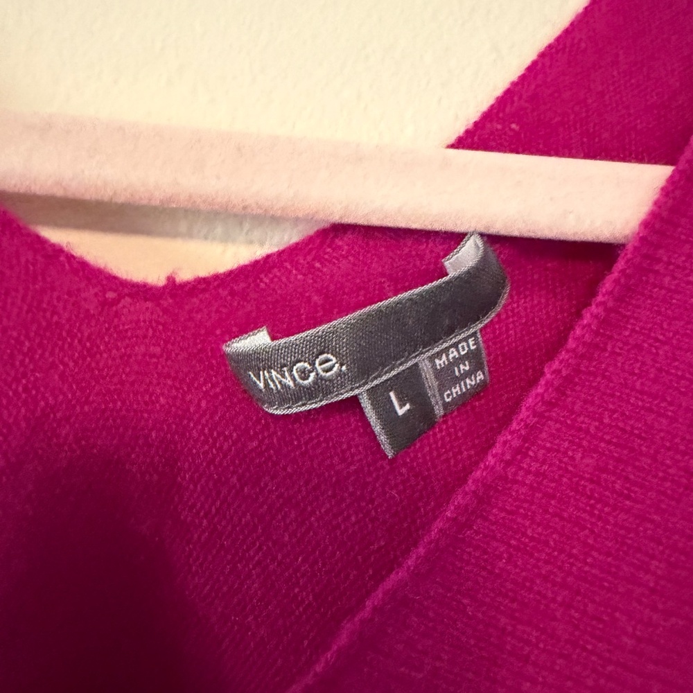 Vince Cashmere Double V-Neck Sweater Magenta L - Picture 3 of 5